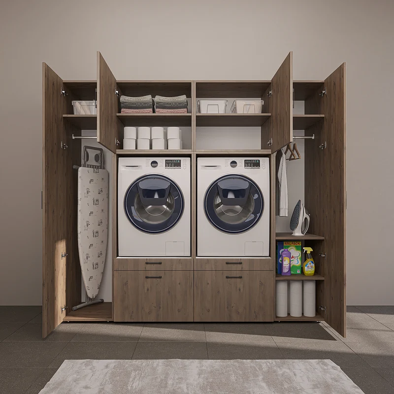 Roomart wandmeubel SERIE 2, 224 cm, voor 2 apparaten met 2 hoge kasten, in 3 kleuren