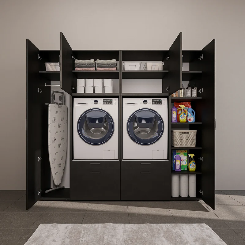 Roomart wandmeubel SERIE 2, 224 cm, voor 2 apparaten met 2 hoge kasten, in 3 kleuren