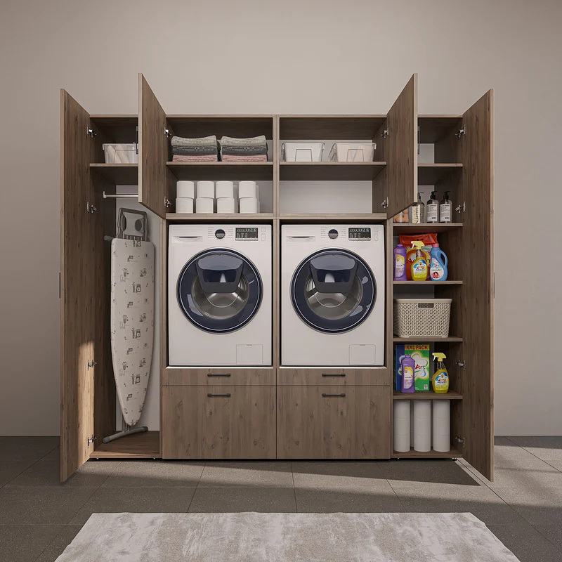 Roomart wandmeubel SERIE 2, 224 cm, voor 2 apparaten met 2 hoge kasten, in 3 kleuren