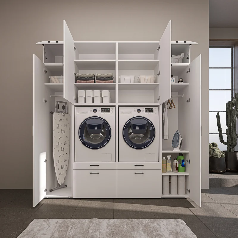 Roomart wandmeubel SERIE 2, 224 cm, voor 2 apparaten met 2 hoge kasten, in 3 kleuren