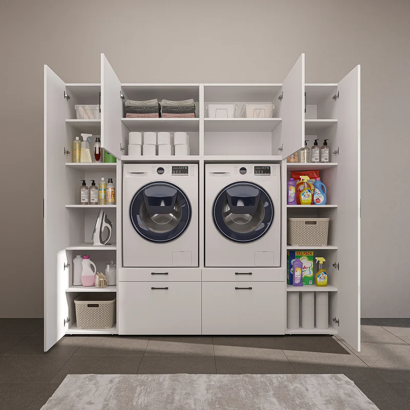 Roomart wandmeubel SERIE 2, 224 cm, voor 2 apparaten met 2 hoge kasten, in 3 kleuren