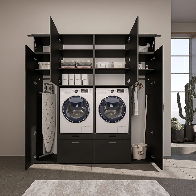 Roomart wandmeubel SERIE 2, 224 cm, voor 2 apparaten met 2 hoge kasten, in 3 kleuren