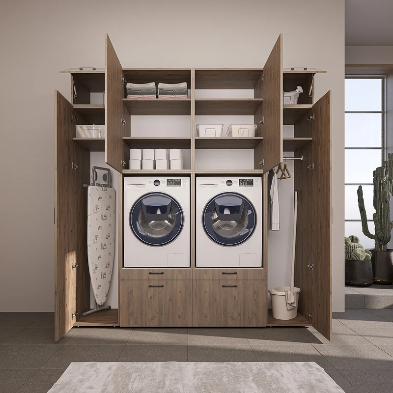 Roomart wandmeubel SERIE 2, 224 cm, voor 2 apparaten met 2 hoge kasten, in 3 kleuren