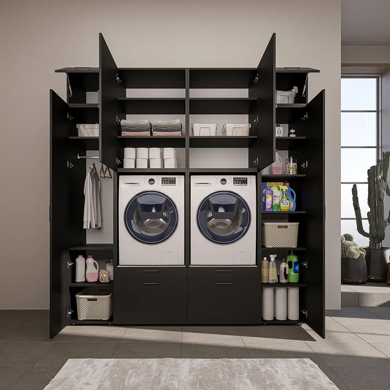 Roomart wandmeubel SERIE 2, 224 cm, voor 2 apparaten met 2 hoge kasten, in 3 kleuren