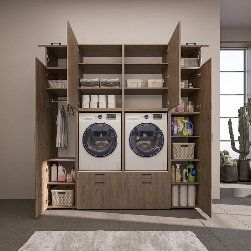 Roomart wandmeubel SERIE 2, 224 cm, voor 2 apparaten met 2 hoge kasten, in 3 kleuren