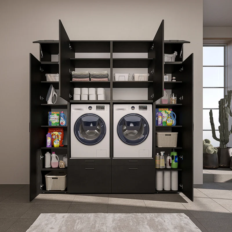 Roomart wandmeubel SERIE 2, 224 cm, voor 2 apparaten met 2 hoge kasten, in 3 kleuren