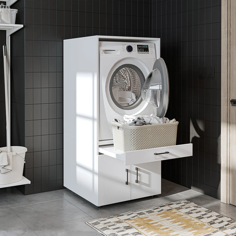 Roomart wasmachinekast 67 cm met uittrekplateau en lade, in 3 kleuren