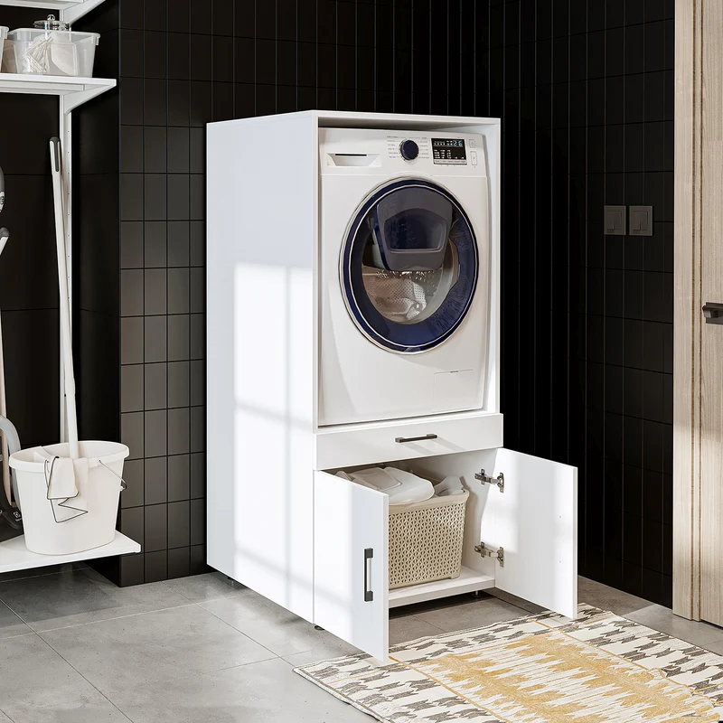 Roomart wasmachinekast 67 cm met uittrekplateau en lade, in 3 kleuren