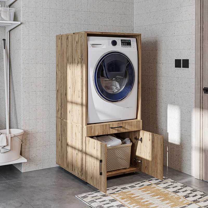Roomart wasmachinekast 67 cm met uittrekplateau en lade, in 3 kleuren