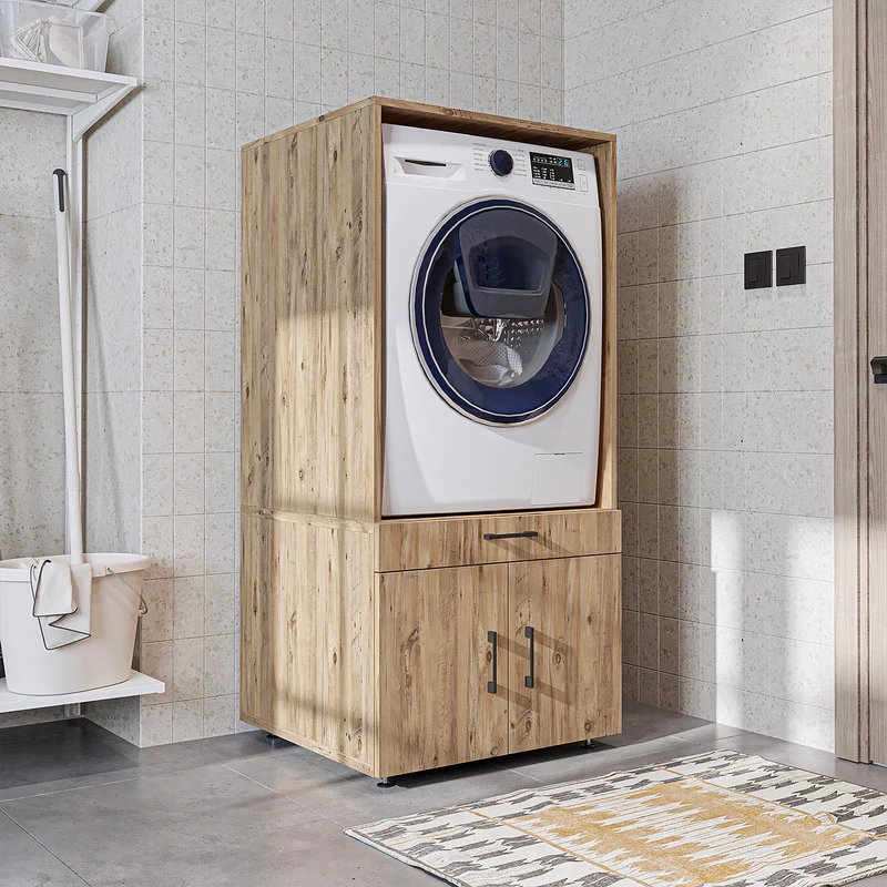 Roomart wasmachinekast 67 cm met uittrekplateau en lade, in 3 kleuren