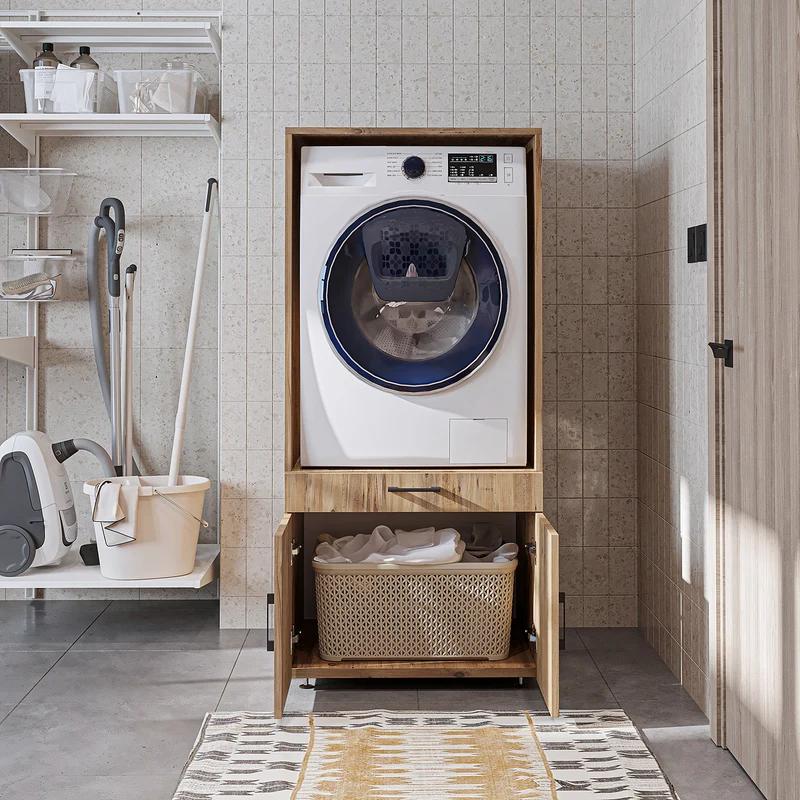 Roomart wasmachinekast 67 cm met uittrekplateau en lade, in 3 kleuren
