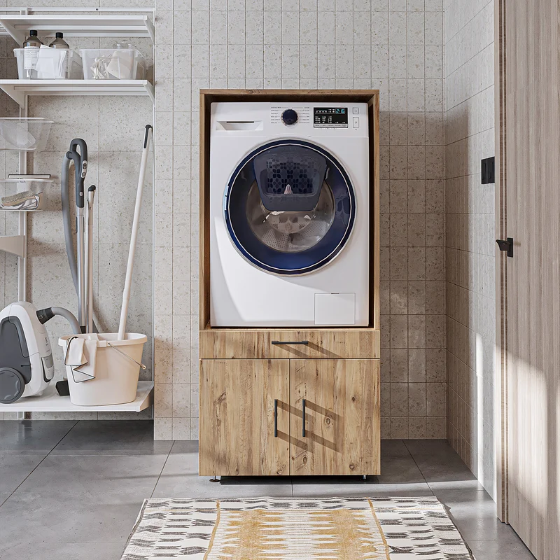 Roomart wasmachinekast 67 cm met uittrekplateau en lade, in 3 kleuren