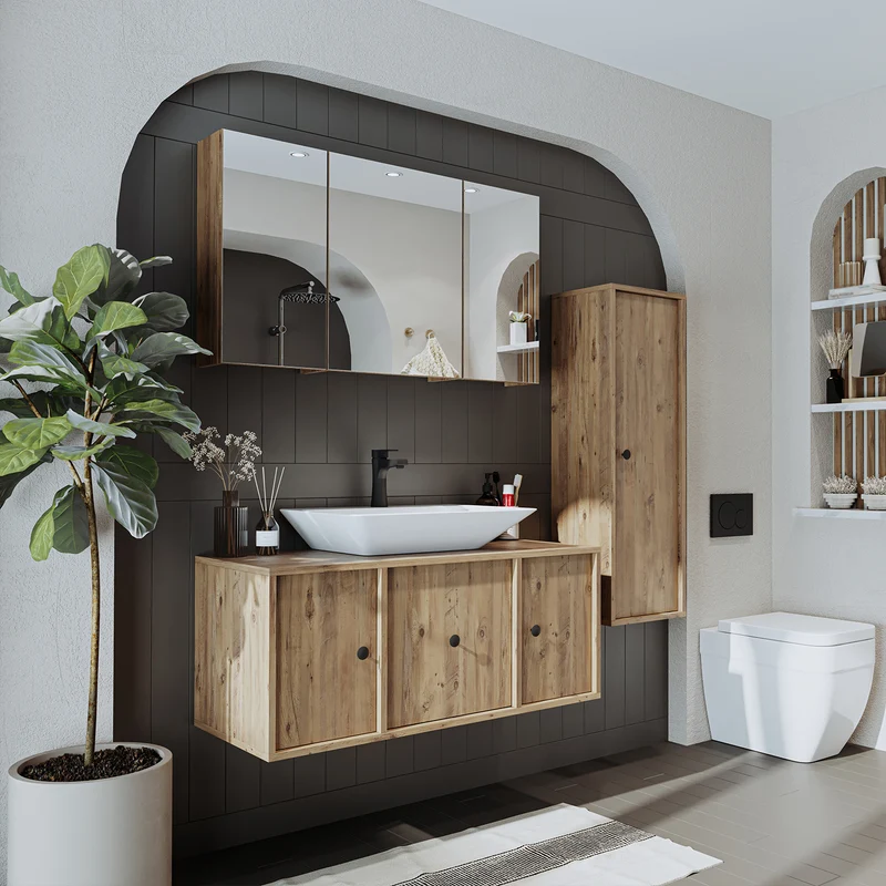 Roomart badmeubelset GUSTO-ATL 105 cm, 4-delig met keramische wastafel en spiegelkast