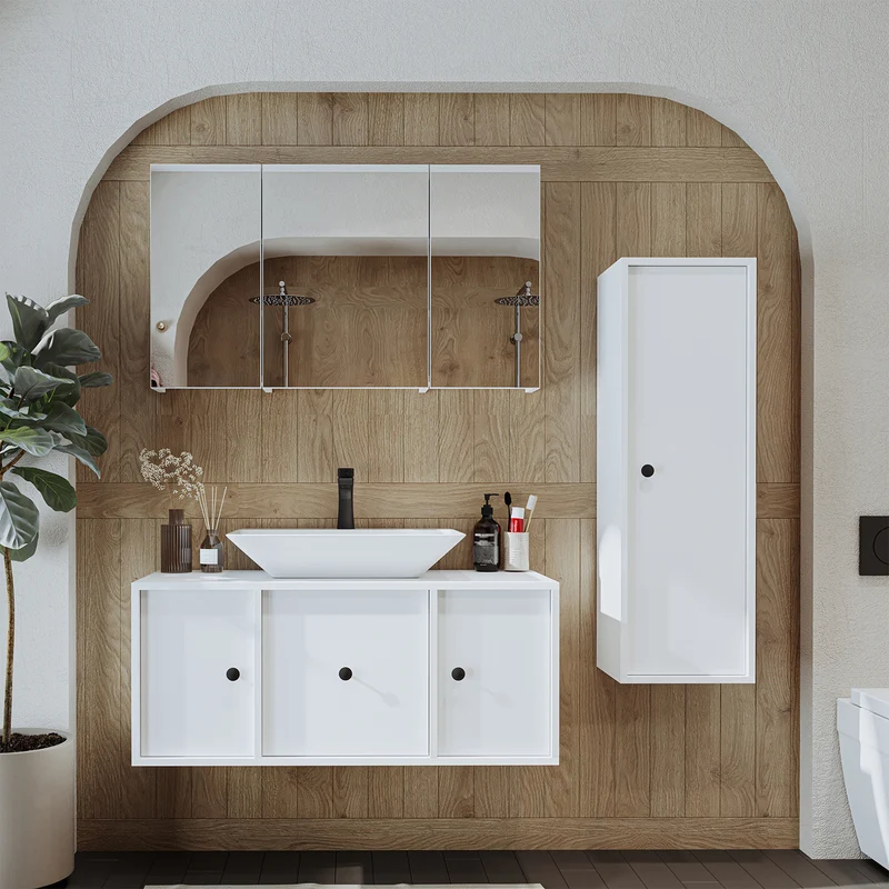 Roomart badmeubelset GUSTO-ATL 105 cm, 4-delig met keramische wastafel en spiegelkast