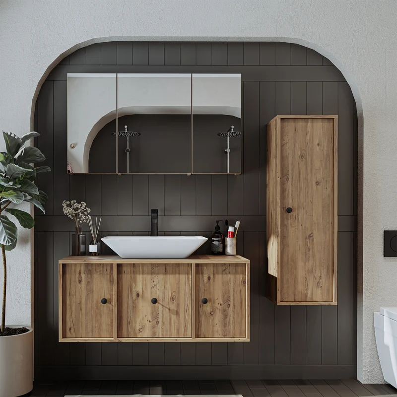 Roomart badmeubelset GUSTO-ATL 105 cm, 4-delig met keramische wastafel en spiegelkast