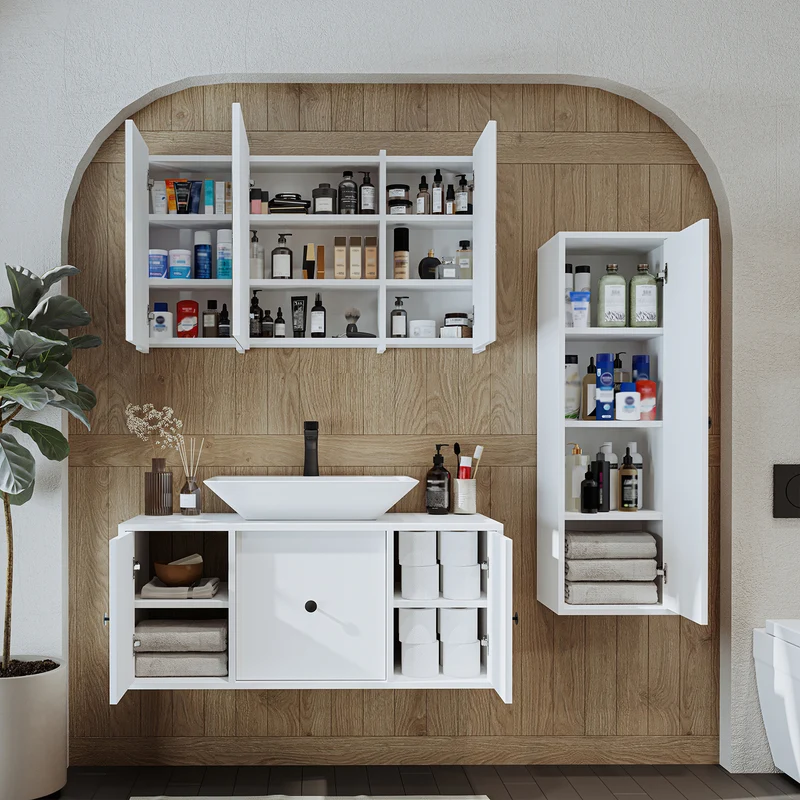 Roomart badmeubelset GUSTO-ATL 105 cm, 4-delig met keramische wastafel en spiegelkast