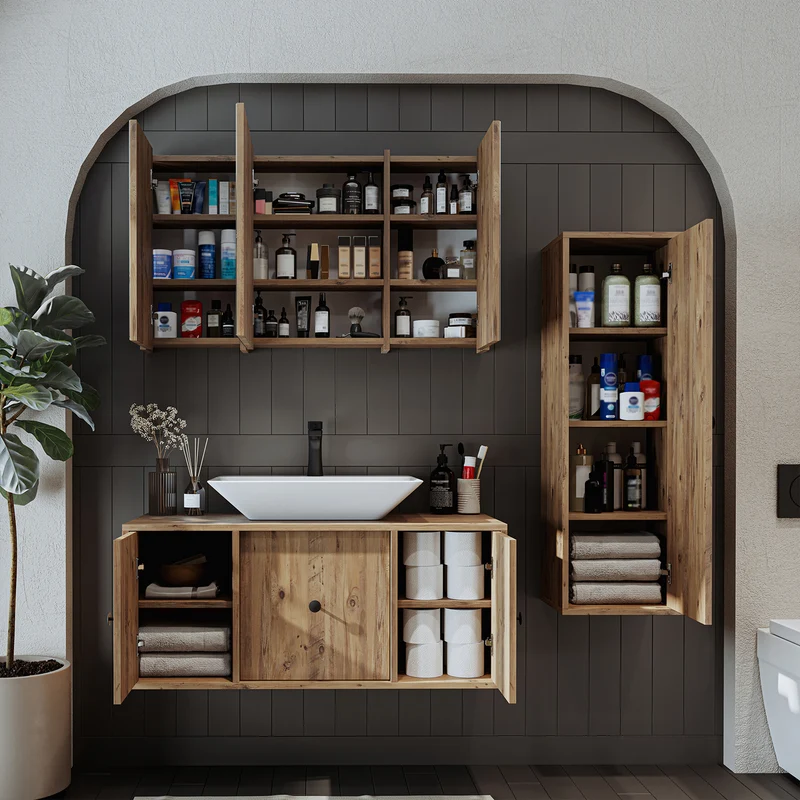 Roomart badmeubelset GUSTO-ATL 105 cm, 4-delig met keramische wastafel en spiegelkast