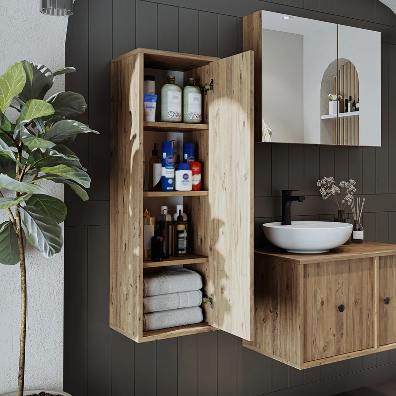 Roomart badmeubelset GUSTO-ATL 105 cm, 4-delig met keramische wastafel en spiegelkast