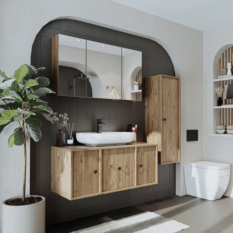 Roomart badmeubelset GUSTO 105 cm, 4-delig met keramische wastafel en spiegelkast in 2 kleuren