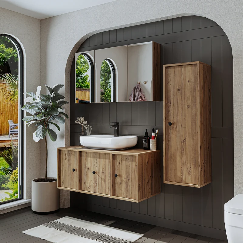 Roomart badmeubelset GUSTO 105 cm, 4-delig met keramische wastafel en spiegelkast in 2 kleuren