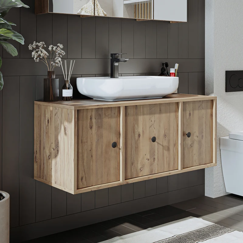 Roomart badmeubelset GUSTO 105 cm, 4-delig met keramische wastafel en spiegelkast in 2 kleuren