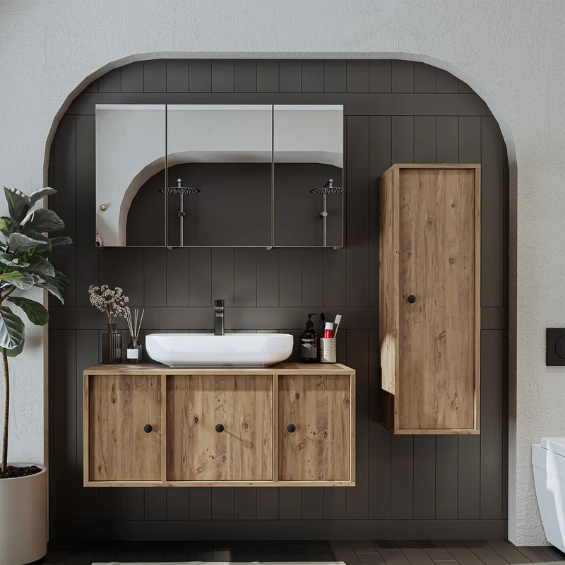 Roomart badmeubelset GUSTO 105 cm, 4-delig met keramische wastafel en spiegelkast in 2 kleuren