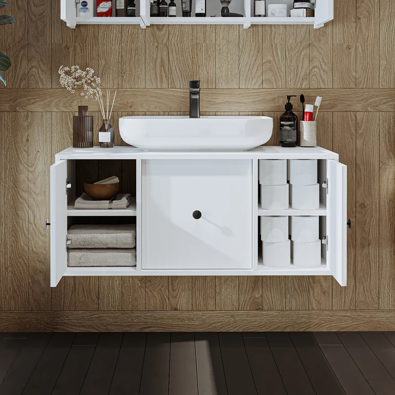 Roomart badmeubelset GUSTO 105 cm, 4-delig met keramische wastafel en spiegelkast in 2 kleuren