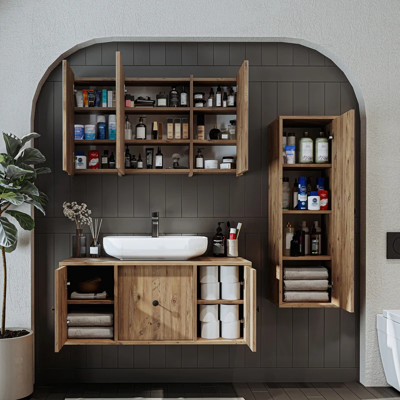 Roomart badmeubelset GUSTO 105 cm, 4-delig met keramische wastafel en spiegelkast in 2 kleuren