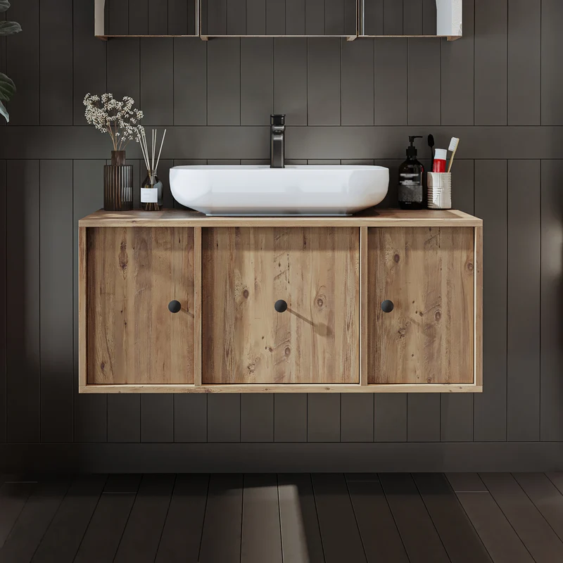 Roomart badmeubelset GUSTO 105 cm, 4-delig met keramische wastafel en spiegelkast in 2 kleuren