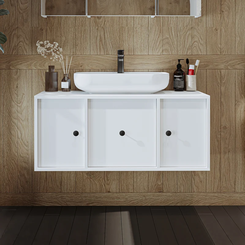 Roomart badmeubelset GUSTO 105 cm, 4-delig met keramische wastafel en spiegelkast in 2 kleuren
