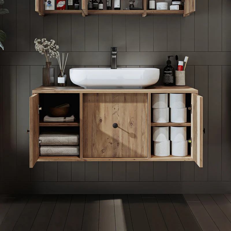 Roomart badmeubelset GUSTO 105 cm, 4-delig met keramische wastafel en spiegelkast in 2 kleuren