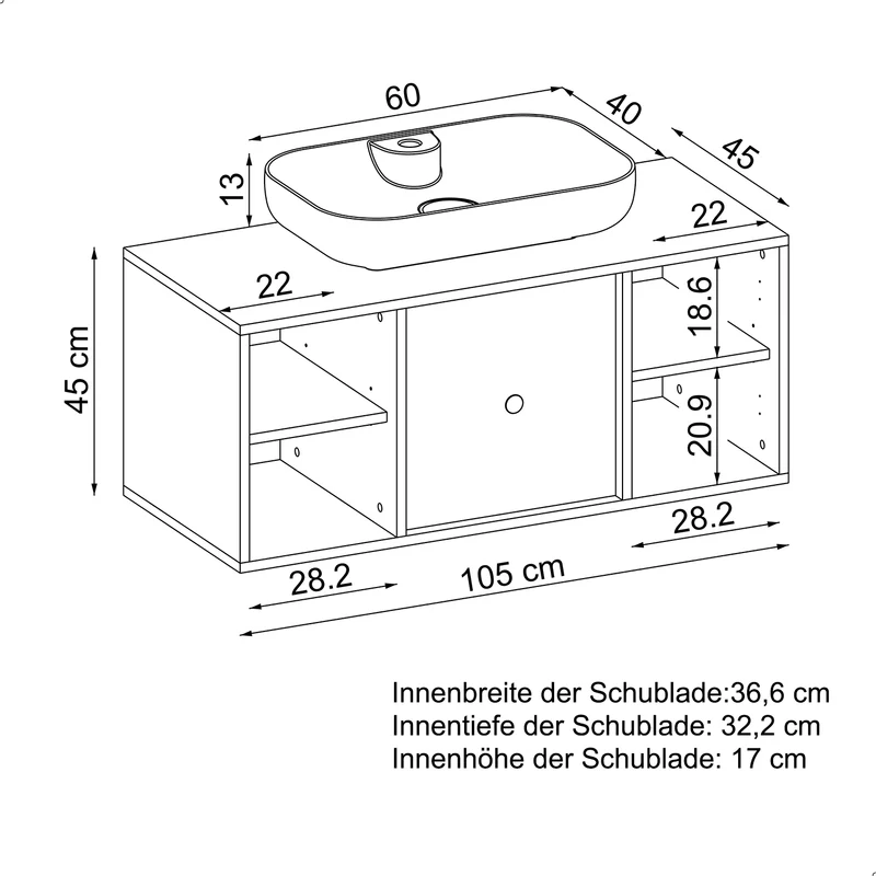 Roomart badmeubelset GUSTO 105 cm, 4-delig met keramische wastafel en spiegelkast in 2 kleuren