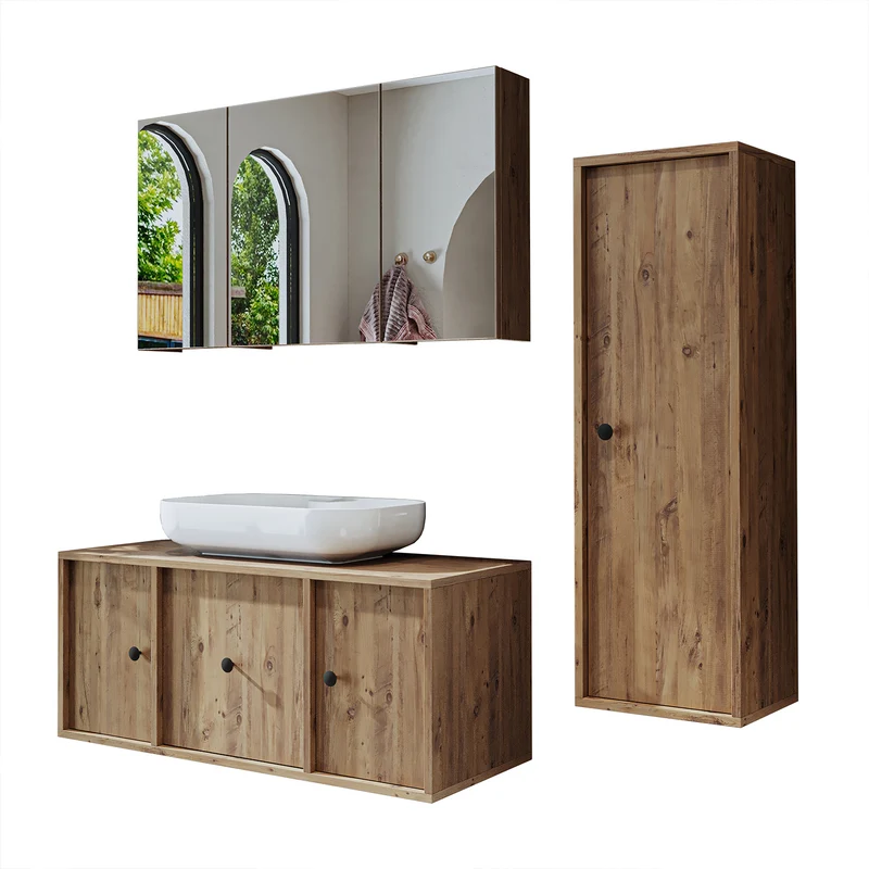 Roomart badmeubelset GUSTO 105 cm, 4-delig met keramische wastafel en spiegelkast in 2 kleuren