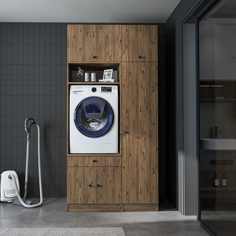 Roomart wasmachinekast SERIE 3, 112 cm, met hoge kast en uittrekbaar blad, in 3 kleuren