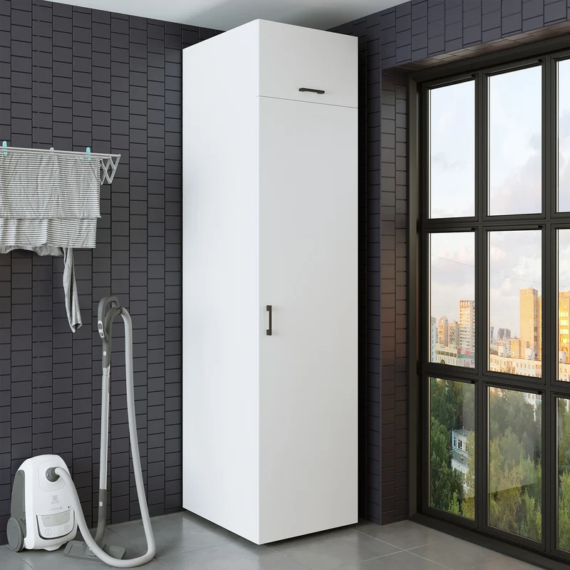 Roomart hoge kast 60 cm voor wasruimte, 205 cm hoog, soft-close, in 3 kleuren