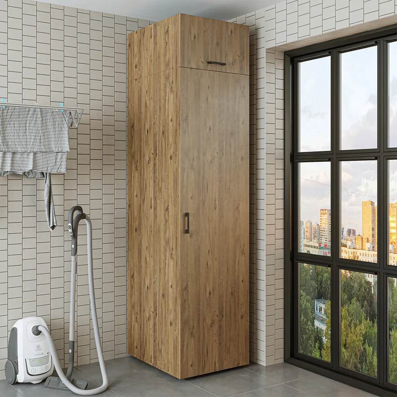 Roomart hoge kast 60 cm voor wasruimte, 205 cm hoog, soft-close, in 3 kleuren