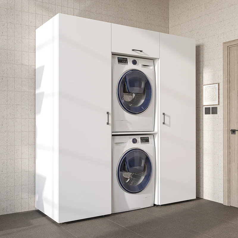 Roomart wandmeubel DUO-I, 187 cm, met 2 hoge kasten en bovenkast voor wasmachine & droger, in 2 kleuren