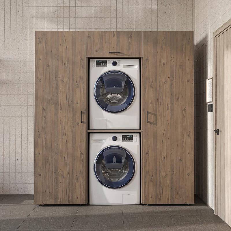 Roomart wandmeubel DUO-I, 187 cm, met 2 hoge kasten en bovenkast voor wasmachine & droger, in 2 kleuren