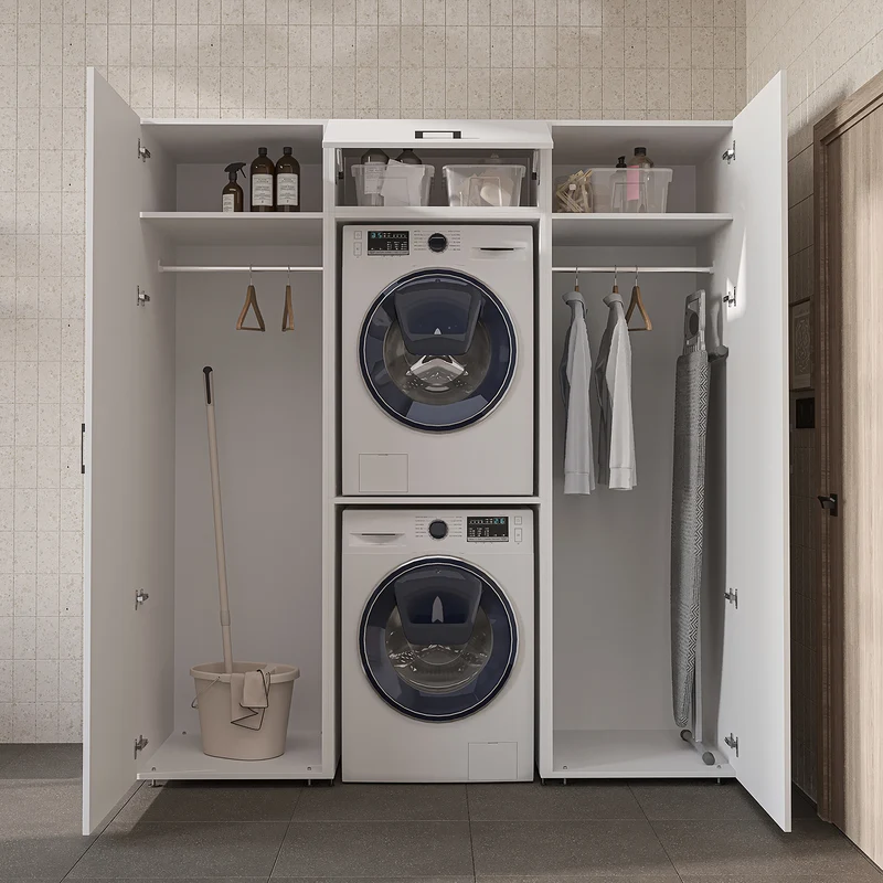 Roomart wandmeubel DUO-I, 187 cm, met 2 hoge kasten en bovenkast voor wasmachine & droger, in 2 kleuren