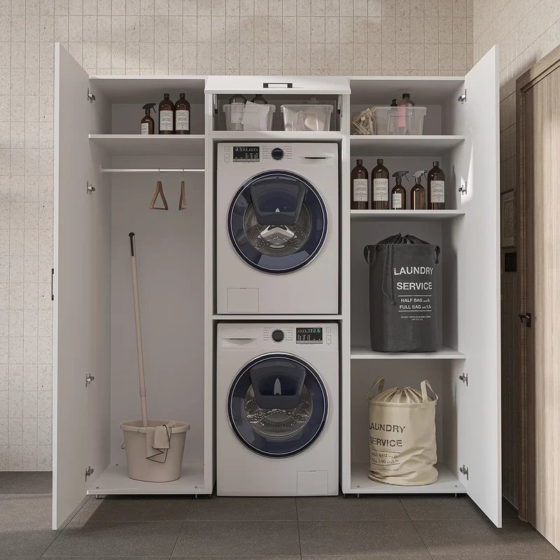 Roomart wandmeubel DUO-I, 187 cm, met 2 hoge kasten en bovenkast voor wasmachine & droger, in 2 kleuren