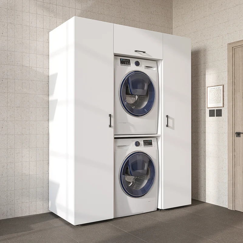 Roomart kastenwand DUO-I, 157 cm, met 2 hoge kasten en bovenkast voor wasmachine & droger, in 2 kleuren