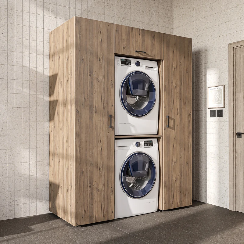 Roomart kastenwand DUO-I, 157 cm, met 2 hoge kasten en bovenkast voor wasmachine & droger, in 2 kleuren