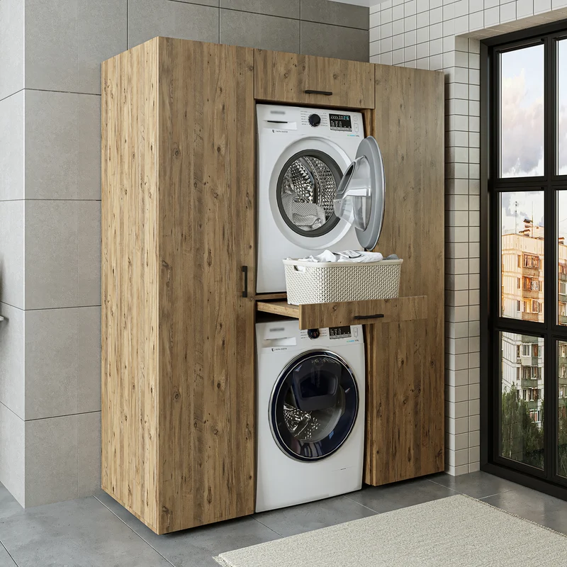 Roomart kastwand DUO-I, 157 cm, wasmachine en droger boven elkaar, in 3 kleuren