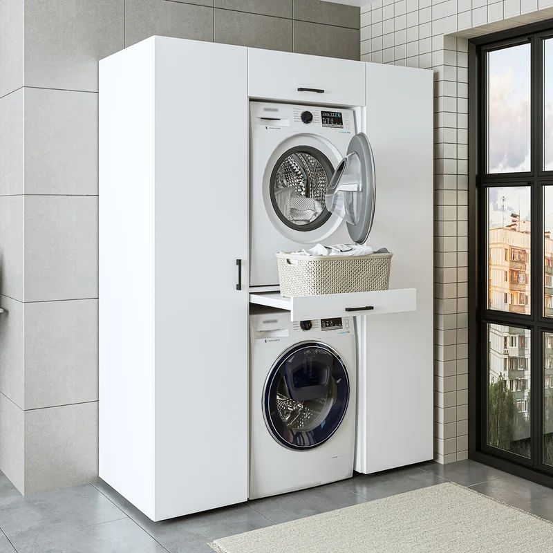 Roomart kastwand DUO-I, 157 cm, wasmachine en droger boven elkaar, in 3 kleuren