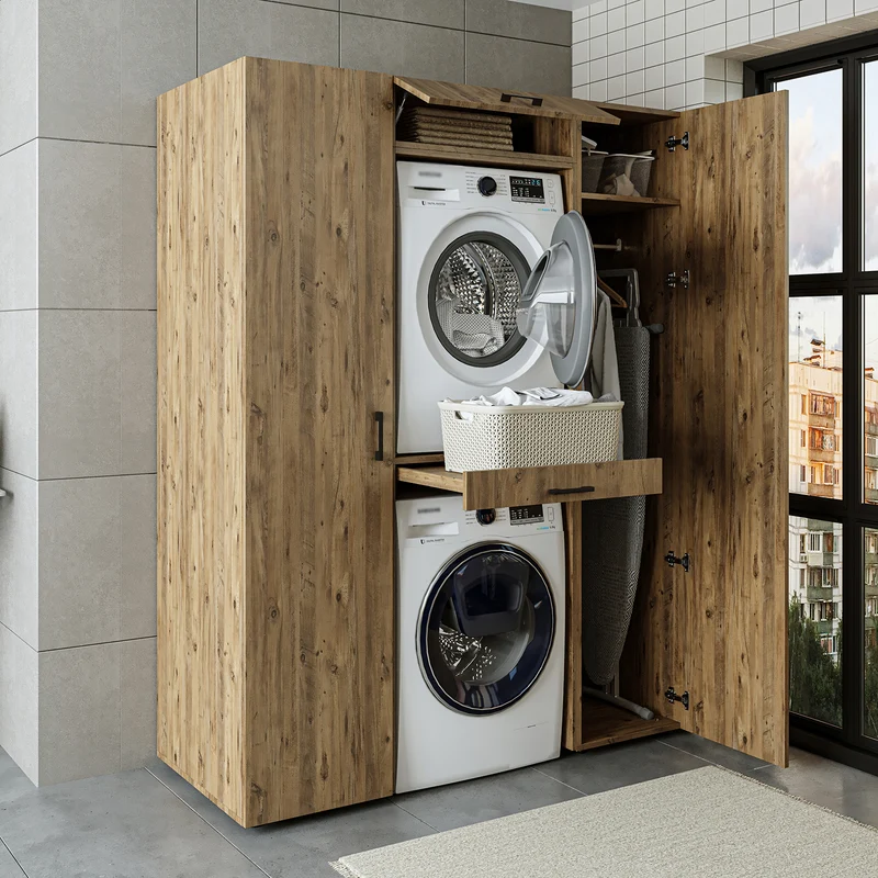 Roomart kastwand DUO-I, 157 cm, wasmachine en droger boven elkaar, in 3 kleuren