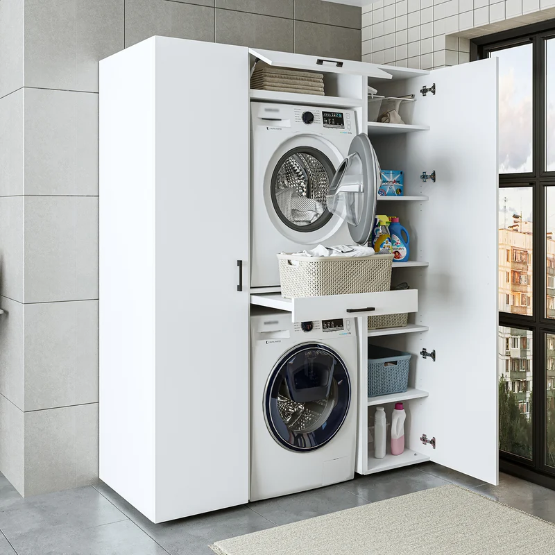 Roomart kastwand DUO-I, 157 cm, wasmachine en droger boven elkaar, in 3 kleuren