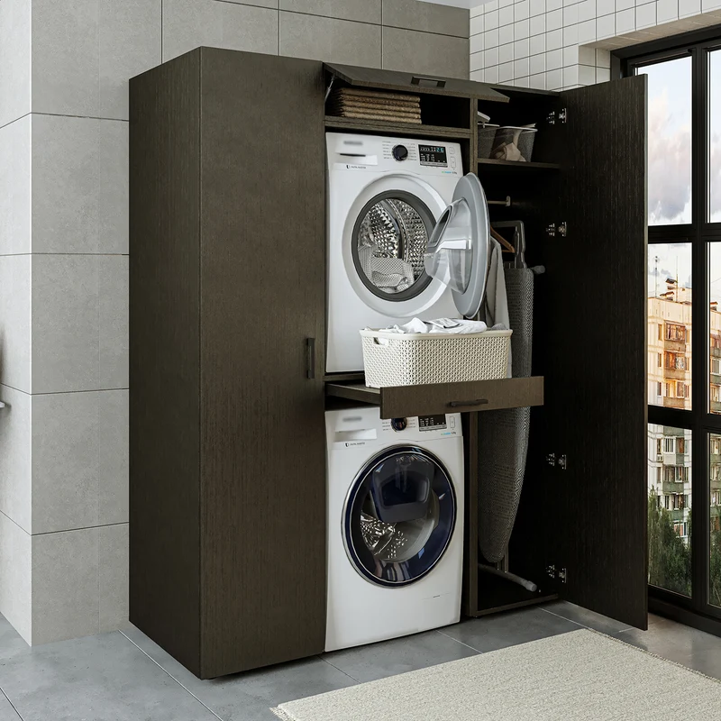 Roomart kastwand DUO-I, 157 cm, wasmachine en droger boven elkaar, in 3 kleuren