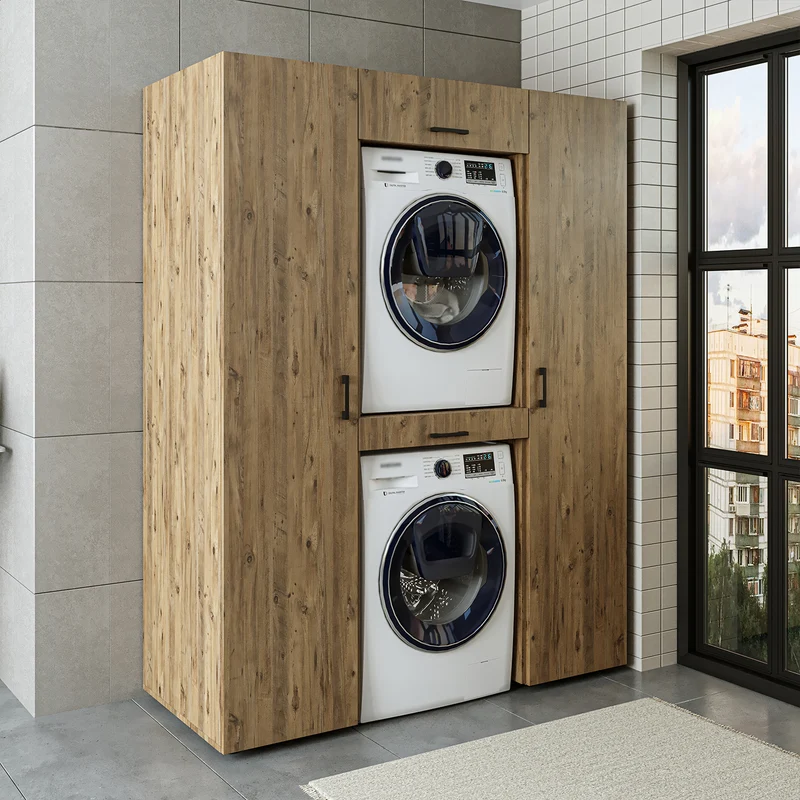 Roomart kastwand DUO-I, 157 cm, wasmachine en droger boven elkaar, in 3 kleuren