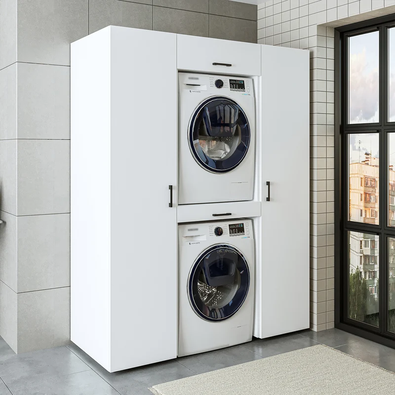 Roomart kastwand DUO-I, 157 cm, wasmachine en droger boven elkaar, in 3 kleuren