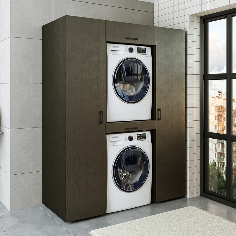 Roomart kastwand DUO-I, 157 cm, wasmachine en droger boven elkaar, in 3 kleuren